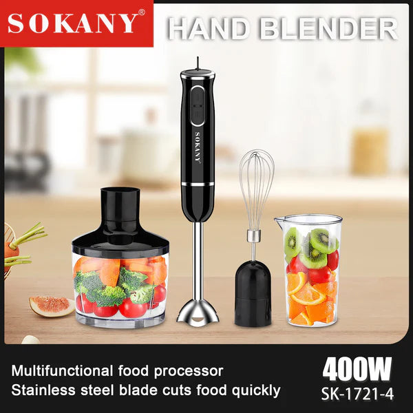 Sokany® خلاط 4 في 1 منخفض الضوضاء مع كوب، مفرمة، خفاقة، وخافق حليب